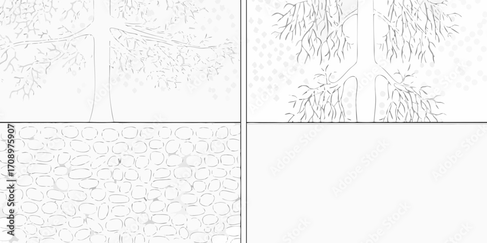 Obraz premium Minimalist grayscale illustration of bare tree branches and a stone wall pattern