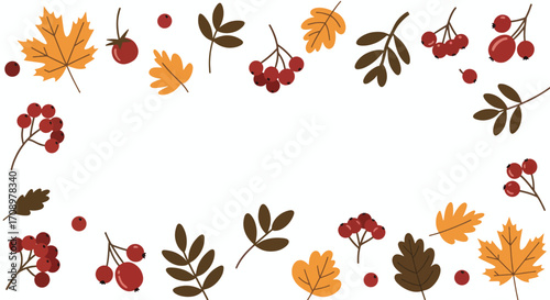 Colorful Autumnal Elements: Leaves, Berries, and Decorative Foliage.