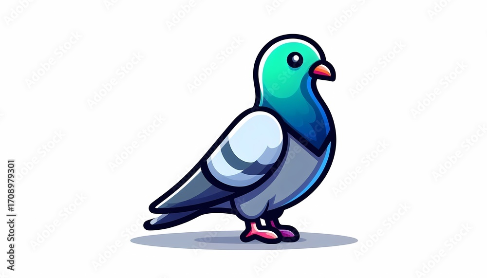 Charming cartoon pigeon illustration with vibrant colors and playful design standing isolated Charming cartoon pigeon illustration with vibrant colors and playful design standing isolated