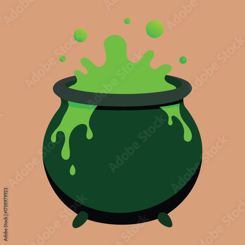 A green pot with a vibrant green liquid spilling over the edge.