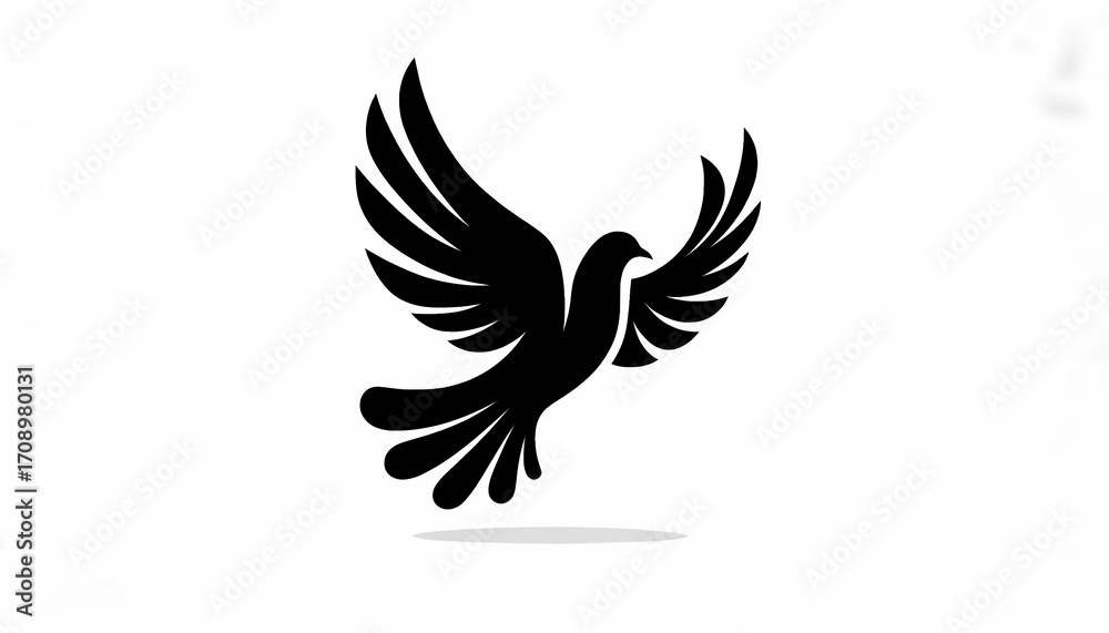 Obraz premium Elegant black dove silhouette against a pristine white backdrop embodying peace and freedom
