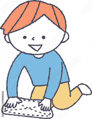 雑巾掛けをする子供