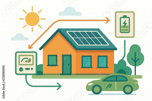 Sustainable living integrated through solar energy featuring a modern home with solar panels efficient battery storage and electric vehicle connectivity enhancing eco-friendly lifestyle choices