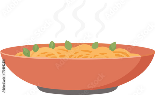 A bowl of pasta topped with fresh green leaves, showcasing a simple yet elegant dish.