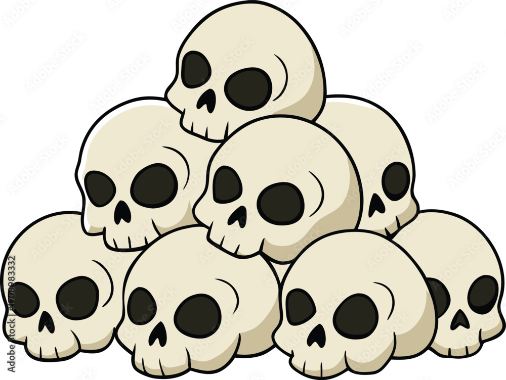 Obraz premium A group of skulls stacked on a white surface, highlighting their eerie and macabre nature.