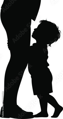 A loving mother embraces her young son silhouette
