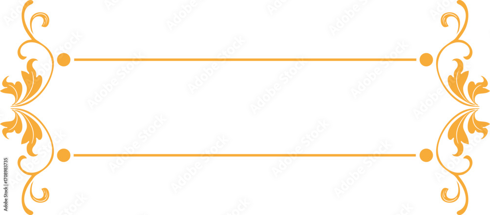 Fototapeta premium Gold Floral Flourishes Frame, Golden Flower Swirl and Traditional Plant Border Ornament in Baroque or Victorian Style, Isolated Vector Royal Embellishment, Wedding Arrangement