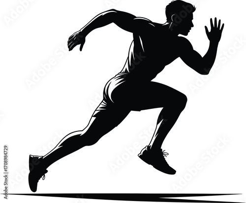 Dynamic male athlete sprinting forward in a bold silhouette
