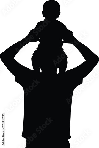 Father and son sharing a joyful shoulder ride silhouette