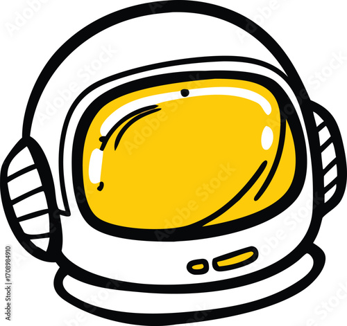 Simple astronaut helmet graphic on a white surface.