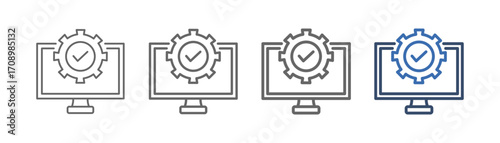 
Outline icon set operational system with computer design, gears and check marks