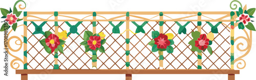 A beautifully designed railing featuring vibrant flowers, adding charm and elegance to the setting.