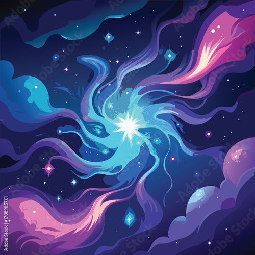 Abstract Swirling Cosmic Energy with Stars nebula space