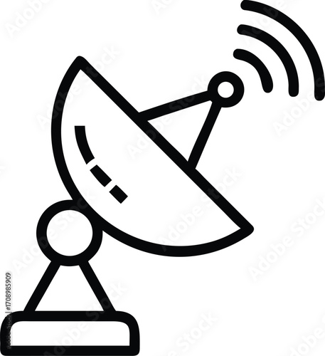 Black and white artwork depicting a satellite dish, emphasizing its design and functionality in telecommunications.