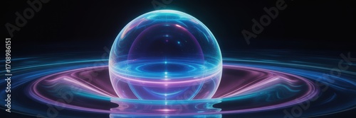 Luminous blue and purple energy orb with swirling wisps of light