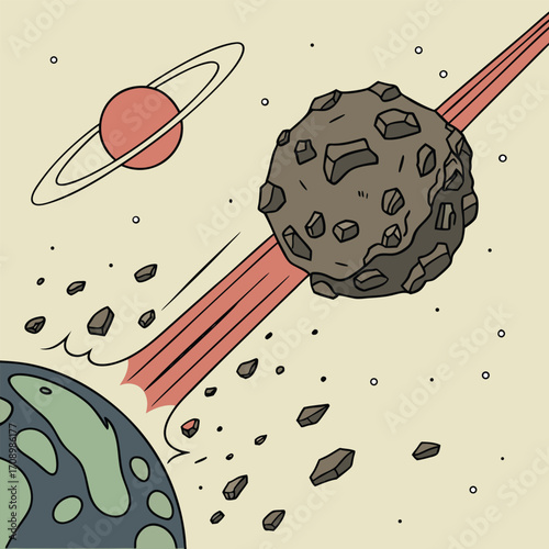 Asteroid Impacting Planet with Saturn-like Ring space