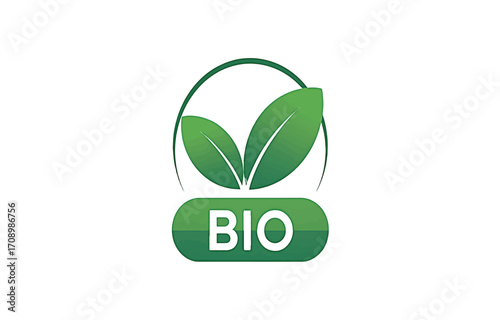 Green Bio Certified Label with Leaves Illustration - Symbol of Organic and Natural Products, Representing Eco-Friendly and Healthy Choices for Consumers