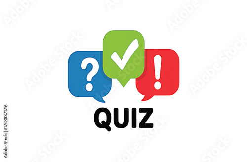 Dynamic quiz game icon featuring question, checkmark, and exclamation speech bubbles for interactive online tests and engaging educational content