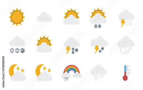 Weather Icons A Comprehensive Set of Vector Graphics Depicting Various Atmospheric Conditions for Design and Forecast