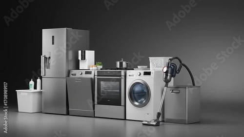 Modern kitchen appliances arranged stylishly for display