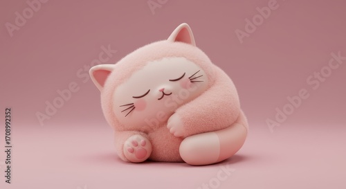 Cute pink cartoon cat sleeping