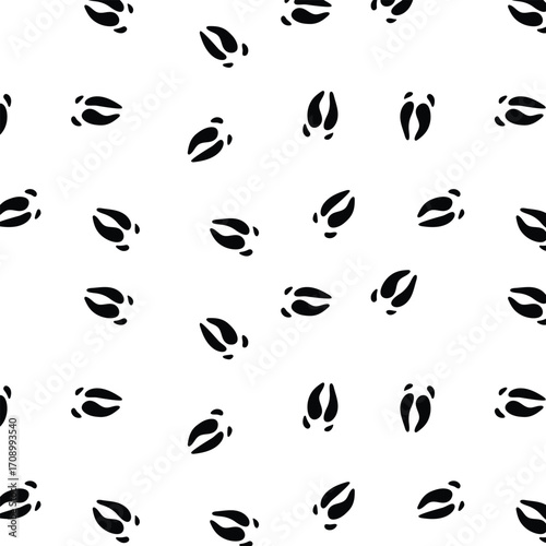 Seamless pattern with boar footprint in black color with transparent square background