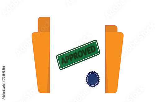 Official document approval process with a prominent green approved stamp and a blue seal, symbolizing successful verification and validated agreements