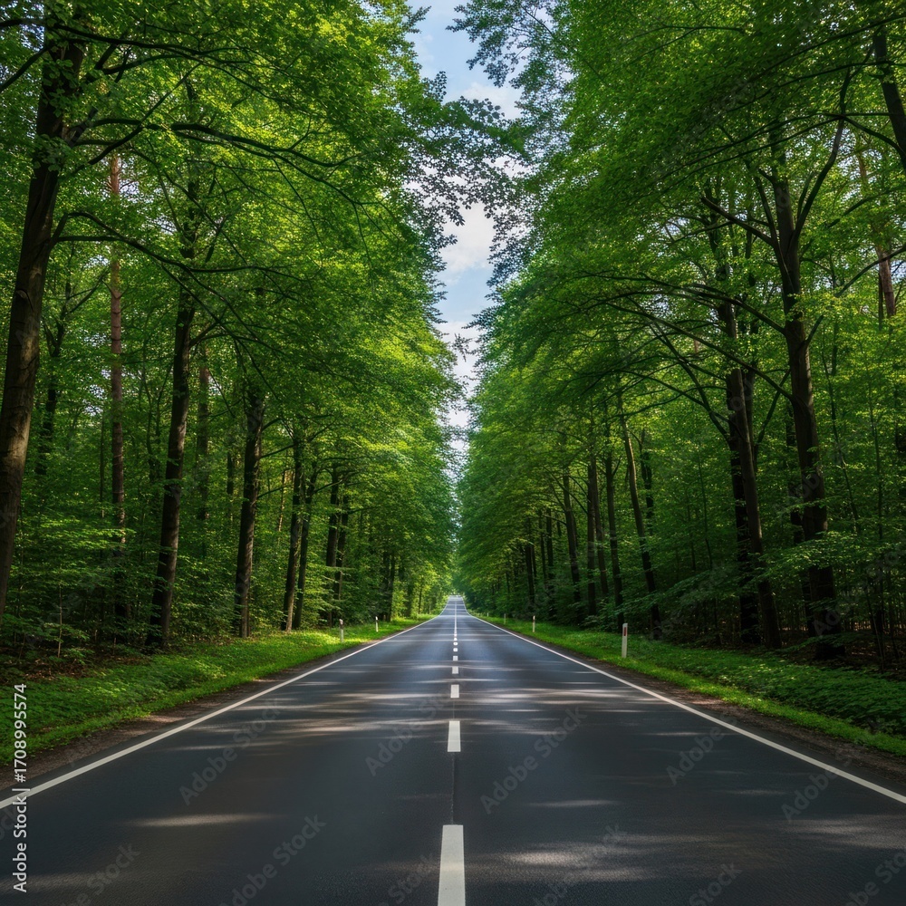 Fototapeta premium Forest road through lush trees