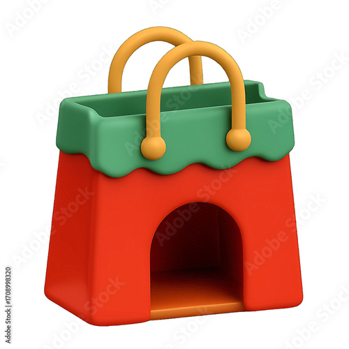 3D plastic icon of empty gift bag after present delivery isolated on transparent background