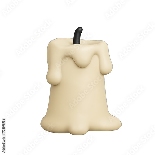 3D plastic icon of burned Christmas candle with short wick isolated on transparent background
