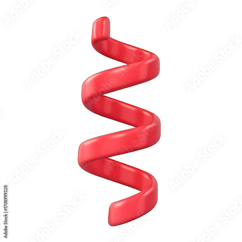 3D plastic icon of gift ribbon in spiral shape isolated on transparent background