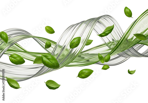 Fresh green leaves swirling in a dynamic water stream