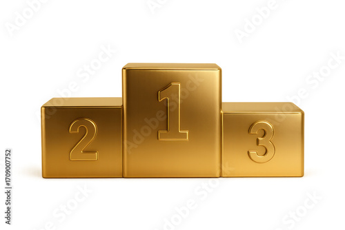 Golden winners podium with three steps isolated on clean background premium award stage for champions celebration and event graphics