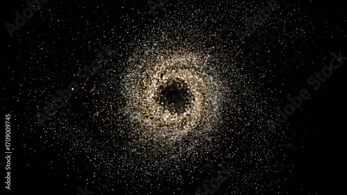 A continuous stream of glittering particles forming an abstract star flare in a looping video magic, party, elegant