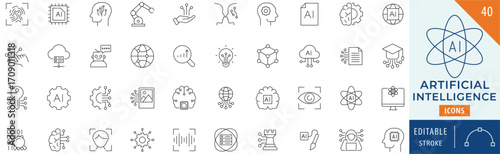 Artificial intelligence icon collection set. Editable stroke.