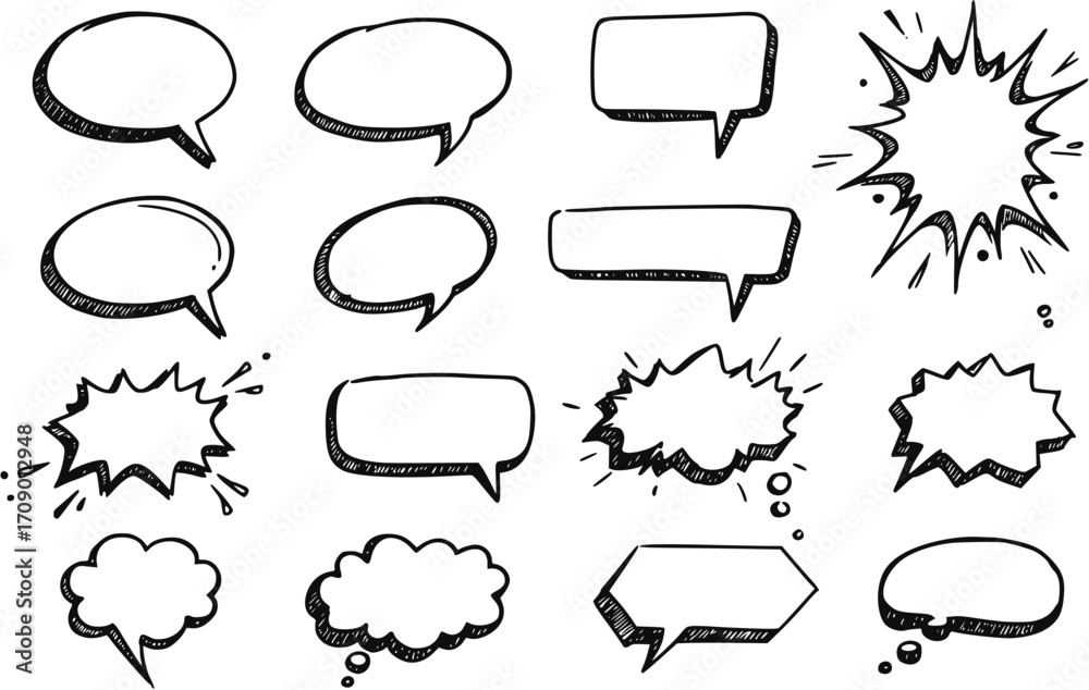 Obraz premium Hand Drawn Speech and Thought Bubbles Set