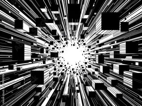 Geometric Abstract Burst Black and White Perspective