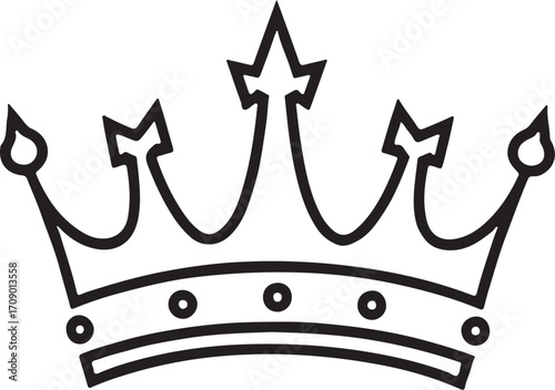 Crown Vector Illustration, Sketch Drawing Line Linear Symbol Icon Engraving Coloring Book, Hand-drawn Doodle Black and White Isolated