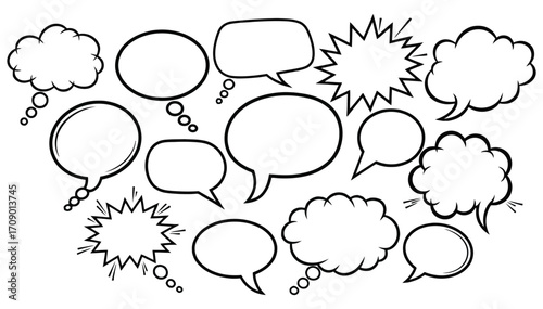 Collection of Hand Drawn Speech and Thought Bubbles assorted talk