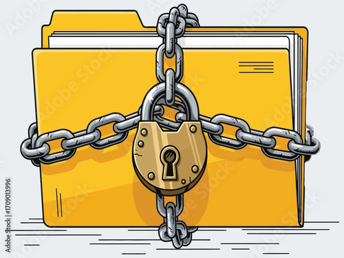 Yellow folder secured with a heavy chain and padlock.