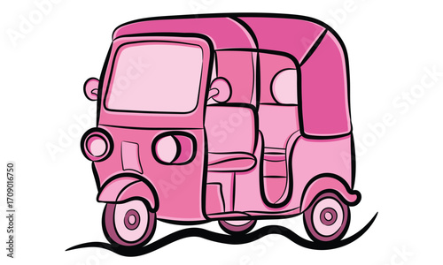 Pink Asian Style Three Wheels Tuk Tuk Auto Rickshaw City Rider Vector Illustration