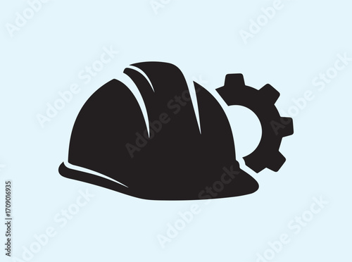 Hard Hat Silhouette with Gear Symbolizing Engineering Precision
