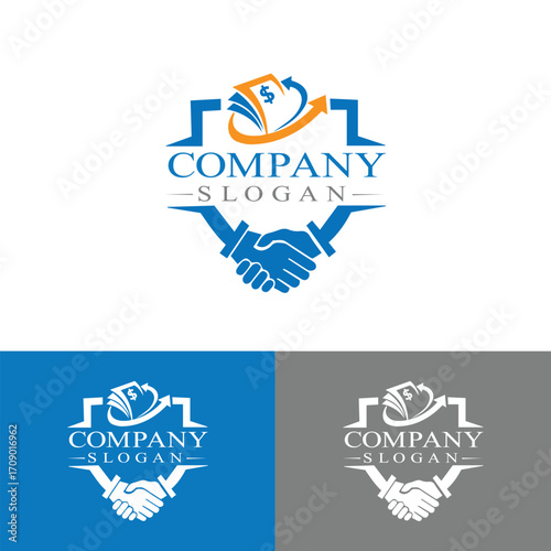 Vector art of handshake and money logo with chart