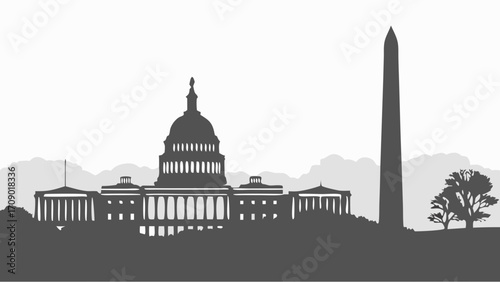 Washington d. C. Skyline featuring the united states capitol and washington monument against a beautiful horizon. Perfect for patriotic and historical designs.