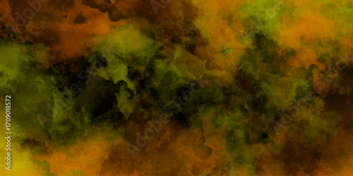Abstract background in dark multi color with an old worn paper texture. Dark abstract background orange Smoke effect with fog clouds background. Smoke in red-green light on black background. 