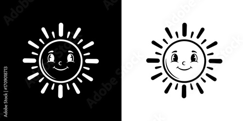 Charming cartoon sun character radiates happiness and warmth for kids' designs