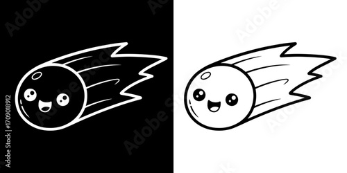 Adorable happy comet character zipping through space with a cheerful expression