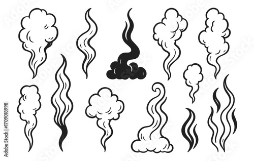 Smoke and steam doodle collection isolated on transparent background, generative ai