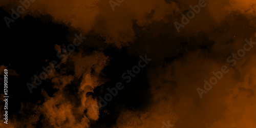 Design background orange and black steam on a black. orange velvet smoke texture fantasy smooth watercolor painted art design. Dark elegant Royal purple shades aquarelle paint. 