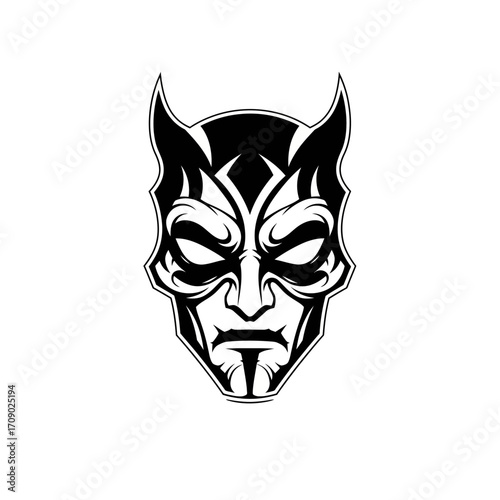 Detailed Black and White Devil Mask Illustration